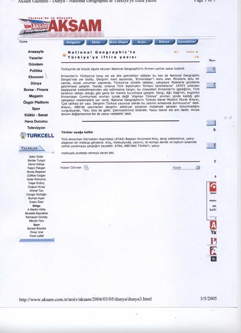 Ercüment Kılıç Ulusal National Geographic Dergisini Uyardı