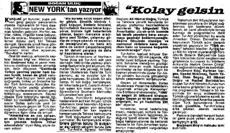 Hürriyet ABD Muhabiri Doğan Uluç Ercüment Kılıç yazısı