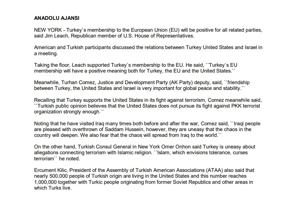 Kılıç Cumhuriyetçi Parti Kurultayında Türk-Musevi İlişkileri