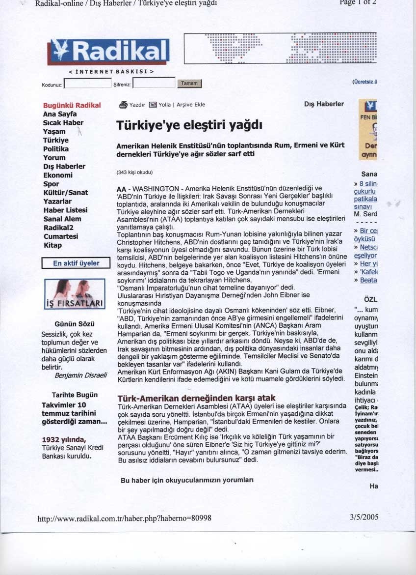 Kılıç’tan Kongre’de, Yunan, Ermeni ve Kürt Lobilerine Karşı Atak