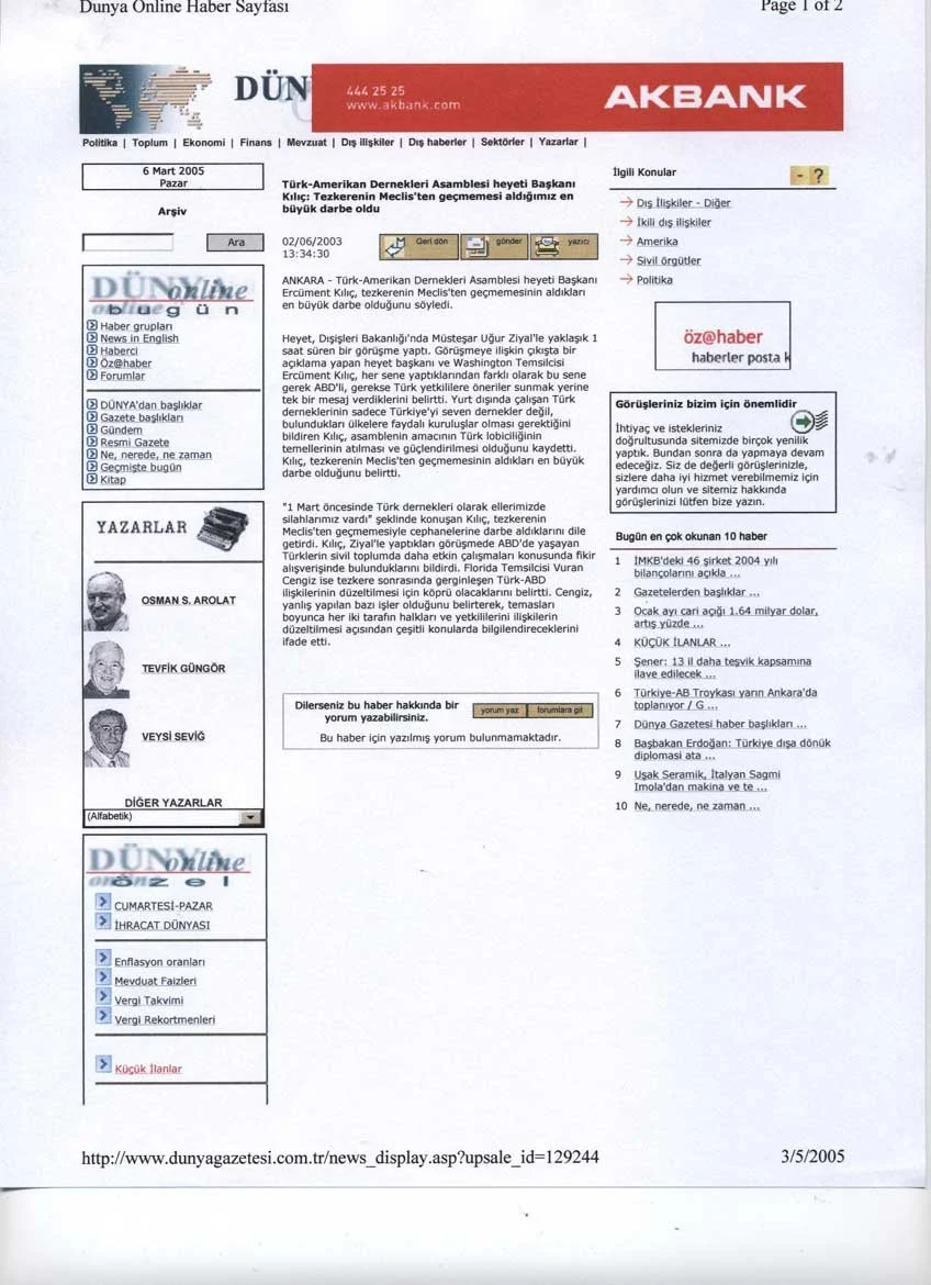 Kılıç’tan Tezkere Hakkında