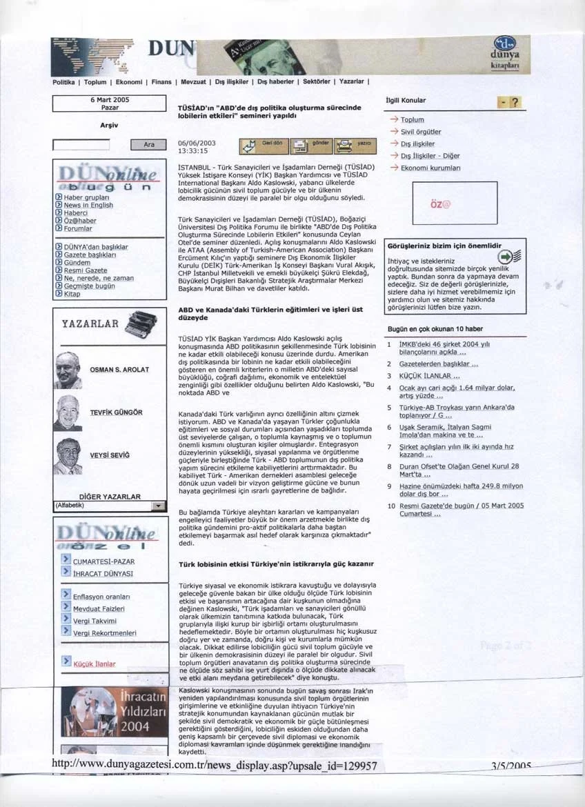 TÜSİAD Konferansı Deklerasyonu